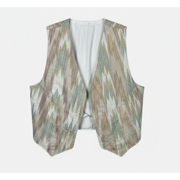 Handmade Jackets & Blazers - Vintage Southwestern Ikat Vest Womens Large Open Front Cotton Blend Boho